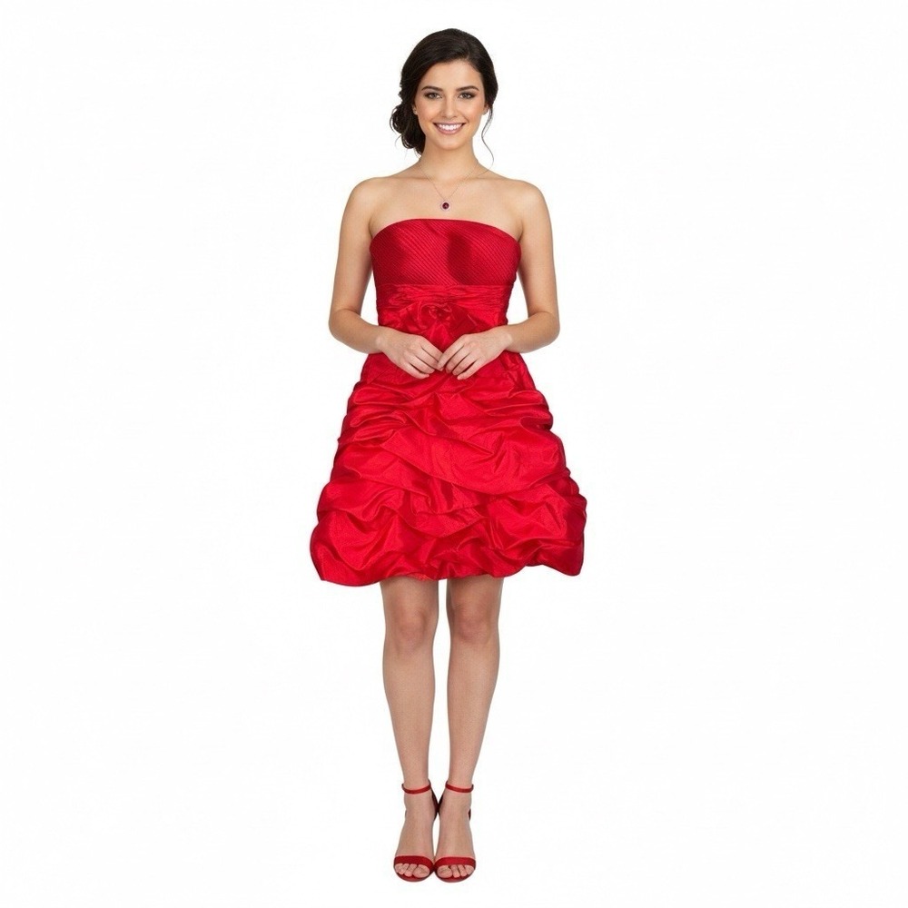 Cherry Red Satin Layered Bubble Hem Strapless Mini Dress Sz 6 Coquette Y2K HOCO